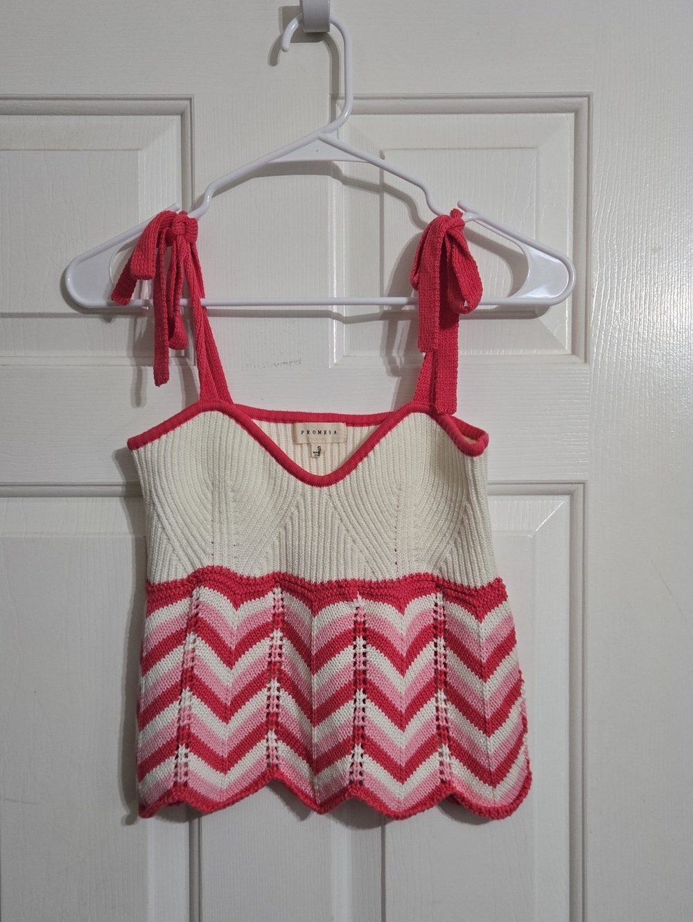 Promesa Cream Knit Tank with Pink Trim